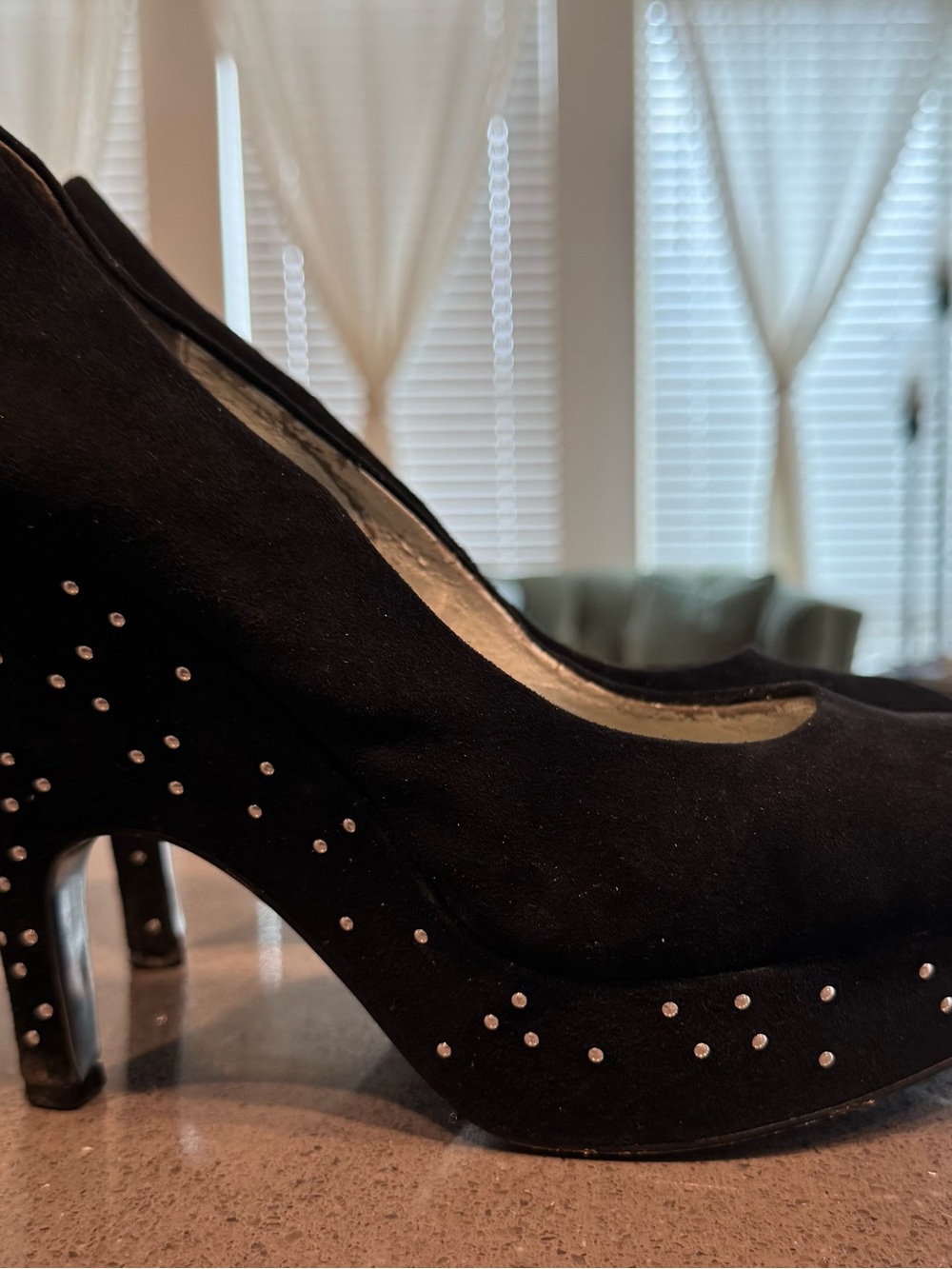 H by Halston Black Studded Suede High Heel Pumps